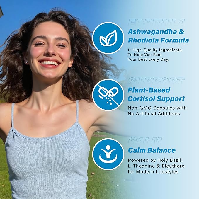 Cortisol Supplements for Women, 1360mg Cortisol Manager & Cortisol Reducer, 11-in-1 Cortisol Balance Supplement with Ashwagandha, Rhodiola, L-Theanine, 120 Capsules 60-Day Supply