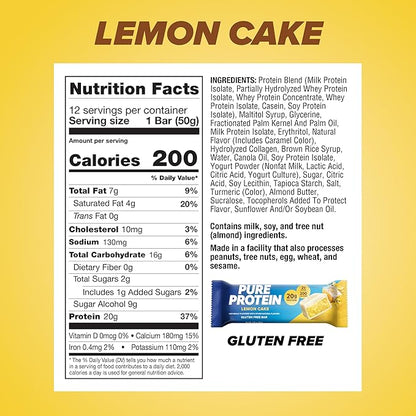 Pure Protein Pure Protein Bars, High Protein, Nutritious Snacks To Support Energy, Lemon Cake, 12 Count, 12 Count