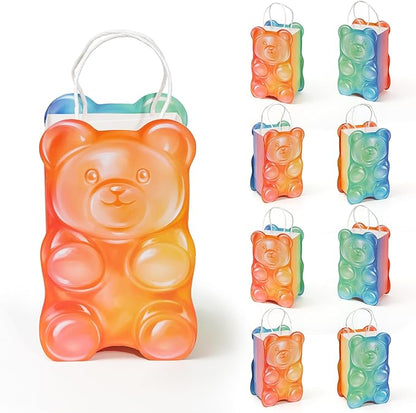 Cheerland Candyland Party Bags Gummy Candy Bear Decorations Party Favor Bag Supplies Treat Bags for Christmas Treat Kids Birthday Gift Bag Baby Shower Dessert for Colorful Bear Decoration 8 Pcs
