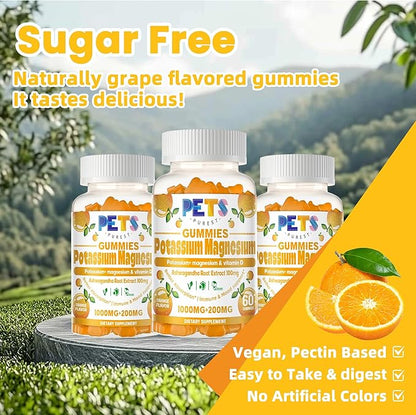 Potassium Magnesium Gummies - High Absorption Magnesium Glycinate & Potassium Citrate Plus Omega 3, B6, D3, K2 & Calcium - Chewable Gummy for Leg Cramps, Immunity & Energy Orange 120 Gummies
