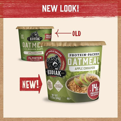 Kodiak Cakes Instant Protein Apple Cinnamon Oatmeal in a Cup, 2.12oz (Pack of 12)
