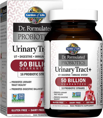 Garden of Life Dr. Formulated Probiotics Urinary Tract+ - 50 Billion CFU - Supports Digestive, Immune & Urinary Tract Health - 60 Vegetarian Capsules