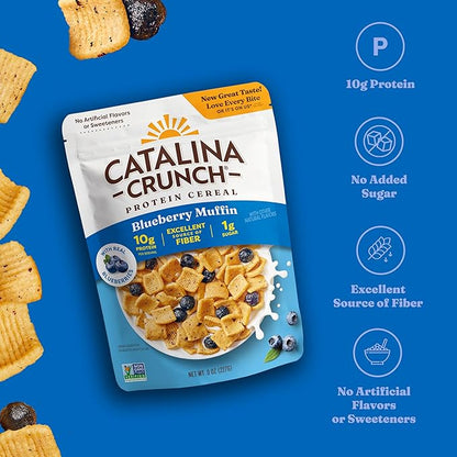 Catalina Crunch Protein Cereal - Breakfast Cereal with 10g of Protein, No Added Sugar - Gluten Free - Blueberry Muffin - 8 oz. Bag (Pack of 2) (Packaging May Vary)