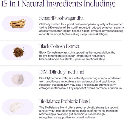 Menopause Supplements for Women - Natural Hormone Balance - Hot Flashes, Night Sweats, Sleep & Mood Support. with Sensoril® Ashwagandha, DIM, Chaste Berry & Black Cohosh Root - 60 Count