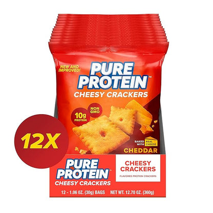 Pure Protein Cheesy Crackers,Cheddar,High Protein Snack,10G-Protein,1.06 Oz,(Pack of 24)
