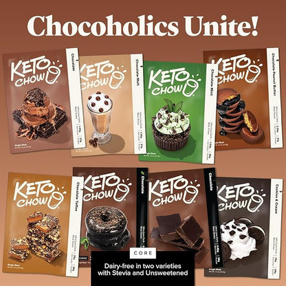 Keto Chow Chocolate Toffee - Keto Meal Replacement Shake Powder - Nutritionally Complete - Low Carb - Delicious Easy Meal Substitute - Protein Rich You Choose The Fat - Single Meal Sample