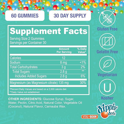 Dippin' Dots Magnesium Gummies for Women, Men & Kids – Razzle Raspberry – Magnesium Citrate Gummies with No Artificial Colors or Flavors – Vegan Friendly Calm Nerve Bone & Muscle Supplement (60 Count)