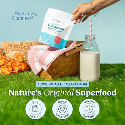 WONDERCOW Colostrum Gummies for Gut Health, Immune Support & Wellness | Natural IgG Whole Bovine Colostrum Supplement, 1,000mg per Serving (45 Gummies (15 Servings), Strawberry Cream)