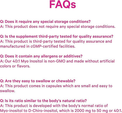 Pink Stork Myo-Inositol & D-Chiro Inositol Supplement - Hormonal Balance for Women - Ovarian Support - 40:1 Ratio - Fertility Supplements for Women - 180 Capsules, 2 Month Supply