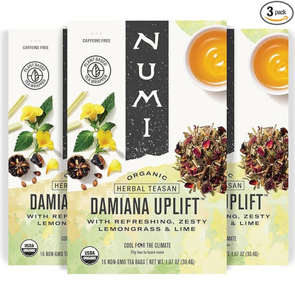 Numi Organic Damiana Uplift Herbal Tea – 48 Herbal Tea Bags – Energizing Blend for Mood Support Vitality & Daily Wellness