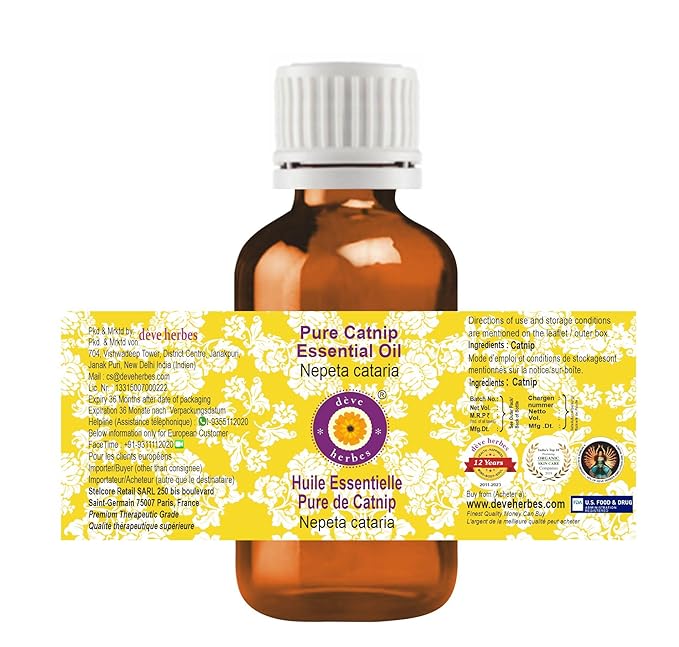 Deve Herbes Pure Catnip Essential Oil (Nepeta cataria) Steam Distilled 100ml (3.38 oz)