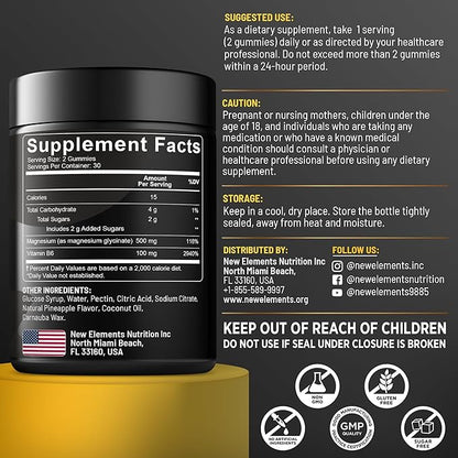 Magnesium Glycinate Gummies 500mg with Vitamin B6 100mg for Adults and Kids - High Absorption | Non-GMO | No Gluten | Stress Relief | Sleep & Relaxation | Muscle & Heart Support | Natural & Vegan