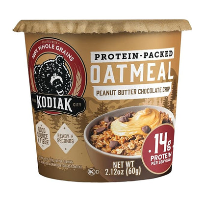 Kodiak Cakes Instant Oatmeal Cups, Peanut Butter Chocolate Chip, High Protein, 100% Whole Grains, (12 cups)
