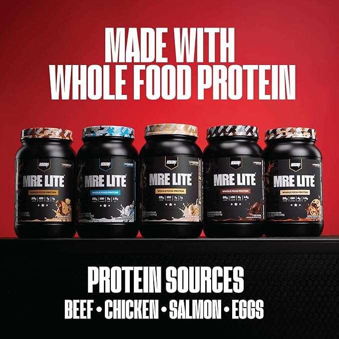 REDCON1 MRE LITE Whole Food Protein Powder, Oatmeal Chocolate Chip - Lactose Free Meal Replacement with Animal Protein Blends - Easy to Digest Formula - Only 4g Carb per Serving (30 Servings)