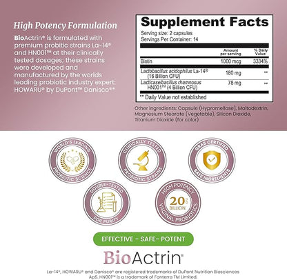 SIGNIFY NATURE Bioactrin Vaginal Probiotics for Women - Bacterial Vaginosis & Yeast Infection Treatment - BV Probiotic - pH Vaginitis Support-28 Pills