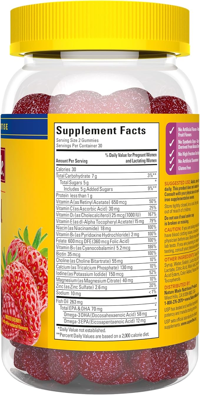 Nature Made Prenatal Gummies with DHA and Folic Acid, Prenatal Vitamins for Women for Daily Nutritional Support, 60 Gummies, 30 Day Supply,(Pack of 2)