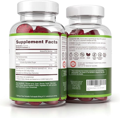 Sugar-Free Saw Palmetto Gummies for Men & Women - Saw Palmetto Extract Supplement for Hair Appearance, Hormone Balance & Prostate Wellness - Vegan Pectin Formula, Non-GMO, Gluten Free - 60 Count