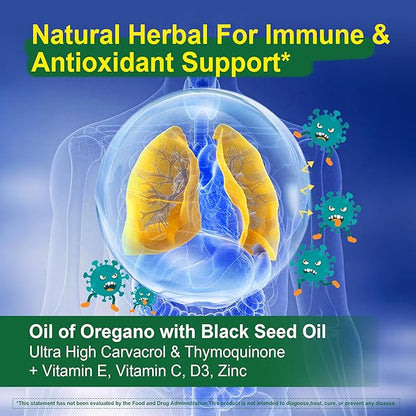 Oil of Oregano with Black Seed Oil Filled Gummies - 2 Months Supply - Aceite De Oregano Capsulas Alternative, Carvacrol & Thymoquinone with VE, VC, D3, Zinc, Liposomal Form, Sugar Free, Berry Flavor