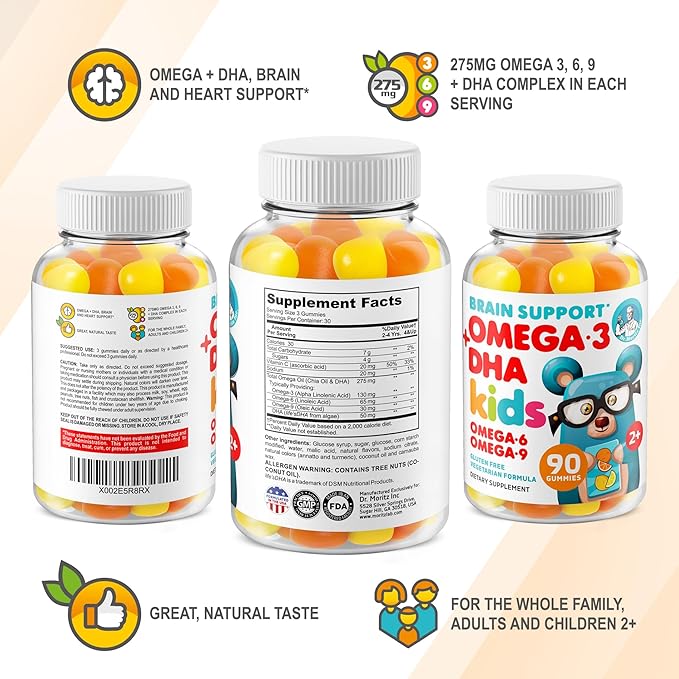 DR. MORITZ Vegan Omega 3 Gummies for Kids and Toddlers (90 Count), Omega 3 Kids Gummies for Brain and Heart Health, No Fish Oil and Gluten Free