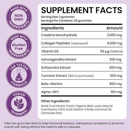 Menopause Supplements for Women | Menopause Gummy Vitamins | Relief for Hot Flashes, Night Sweats & Mood Swings | Helps Sleep Disruptions & Brain Function | 60 Vegan Gummies