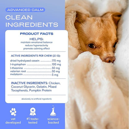 Native Pet Advanced Calming Chews for Dogs Medium Breed - Anxiety Relief, Stress, Separation & Sleep Support with Melatonin for Dogs, Hydrolyzed Casein, Valerian Root & L-Tryptophan - 30 Days Supply