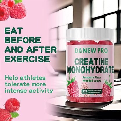 NSF Certified Creatine Gummy 5g - Creatine Monohydrate Gummies for Men & Women, Creatine Monohydrate for Muscle Strength, Muscle Builder, Energy Boost, Pre-Workout Supplement(120 Count)-Raspberry