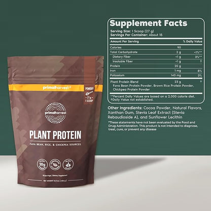 Primal Harvest Vegan Protein Powder for Nutritional Weight Support 20g Plant-Based Protein Per Serving from Fava Beans Chickpeas & Rice Chocolate Flavor 405g Gluten-Free Soy-Free No Added Sugar