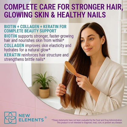 Biotin Gummies with Keratin & Collagen Peptides - Advanced Supplement for Hair Growth Treatment for Men & Women Hair Skin and Nails Vitamins – Biotin 10000mcg | Keratin 100000mcg | Collagen 100000mcg
