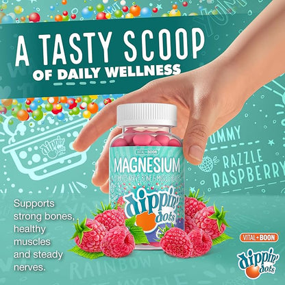 Dippin' Dots Magnesium Gummies for Women, Men & Kids – Razzle Raspberry – Magnesium Citrate Gummies with No Artificial Colors or Flavors – Vegan Friendly Calm Nerve Bone & Muscle Supplement (60 Count)