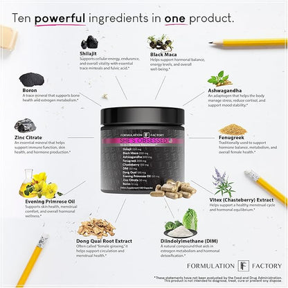 Formulation Factory Hormone Balance for Women - She's Obsessed Vitality Complex with Maca Root & Ashwagandha - Libido & Mood Support - 120 Capsules, 2 Month Supply