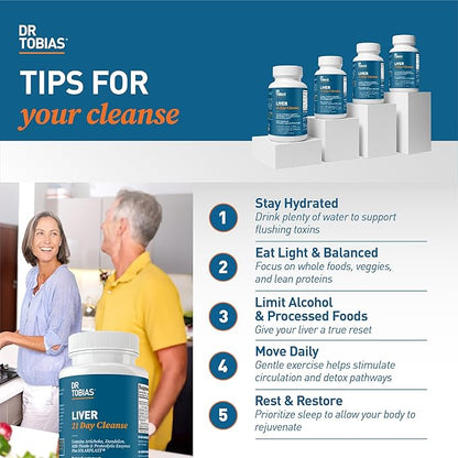 Dr. Tobias Liver 21 Day Cleanse - Herbal Liver Detox Cleanse with Milk Thistle Dandelion Root & Artichoke Extract | Supports Liver Health & Digestion (63 Vegetarian Capsules (Pack of 1))