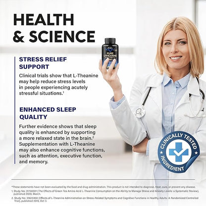 L Theanine 400 mg | L-Theanine Stress Relief | Extra Strength Supplement | Made in USA | Relaxation, Sleep & Calm Support | For Men & Women | Plant Based, Non-GMO & Gluten-Free | 120 Vegan Capsules