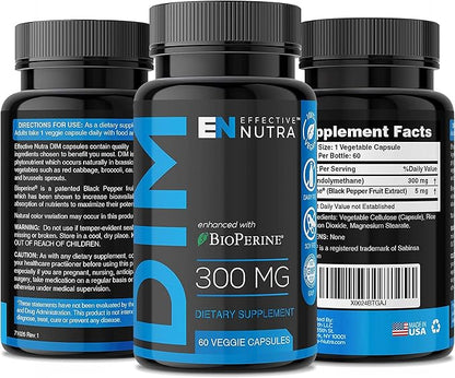 Effective Nutra Dim Supplement 300mg with BioPerine - Extra Strength Estrogen Blocker for Men & Women - Hormone & Metabolism Support - 2 Month Supply