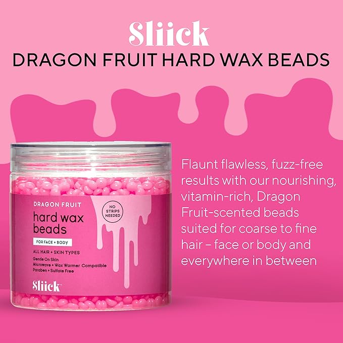 Sliick Hard Wax Beads for Hair Removal, Dragon Fruit - Stripless Wax Beads for Face, Body, & Sensitive Skin, 8 oz