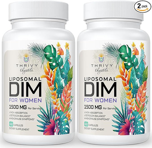 Liposomal DIM 400 mg - Hormone Balance, Estrogen Support for Women, DIM Supplement with Vitamin E, Evening Primrose, Black Cohosh, Omega-3 Fatty Acids (120 Capsules)