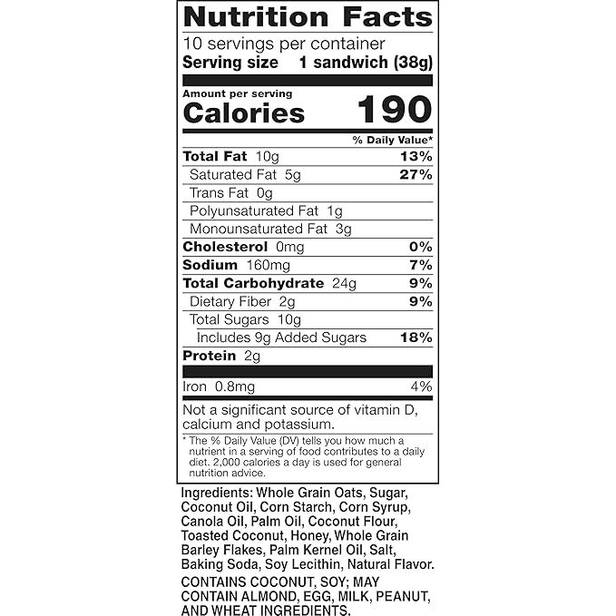 Nature Valley Biscuit Sandwiches, Coconut Butter, Snack Bars, 10 Bars, 13.5 oz