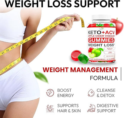 Keto ACV Gummies Advanced Weight Loss - ACV Keto Gummies Supplement for Women and Men - Metabolism, Detox, Cleanse - Apple Cider Vinegar - Ginger + Apple Flavor