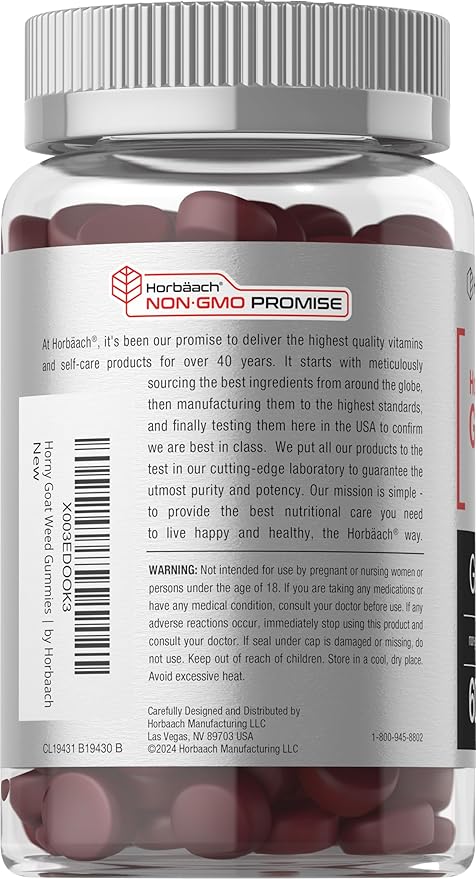 Horbäach Horny Goat Weed for Men and Women | 60 Gummies | Mixed Fruit Flavor | Includes Maca | Vegan, Non-GMO, and Gluten Free Formula