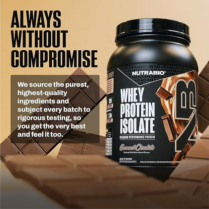 NutraBio 100% Whey Protein Isolate Protein Powder, 25g Protein with Complete Amino Acid Profile, Non-GMO, Soy & Gluten Free, Low Carb, Low Calorie Whey Protein Powder, Gourmet Chocolate, 2 Lbs