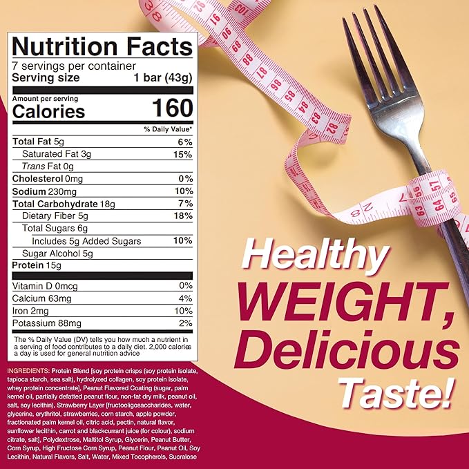 ProtiDIET Old Fashioned Strawberry & Peanuts Protein Bar, 15g Protein, Low Calorie, Low Carb, Low Sugar, High Fiber, No Gluten Ingredients, KETO Friendly, Ideal Protein Compatible, 7/ Box
