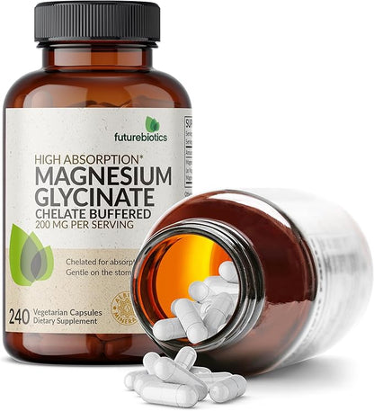 Futurebiotics Magnesium Glycinate 200 MG per Serving Chelated for High Absorption, Gentle On Stomach, Non-GMO, 240 Vegetarian Capsules