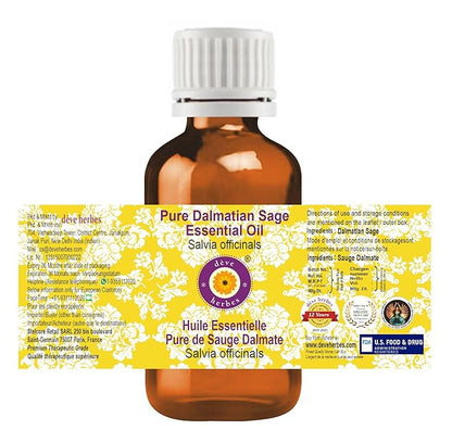 Deve Herbes Pure Dalmatian Sage Essential Oil (Salvia officinals) Steam Distilled 30ml (1 oz)