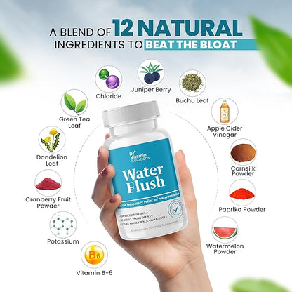 Diuretic Water Pills for Weight Control, 12 Active Ingredients (Green Tea, Cranberry & More), Instant Relief from Bloat & Swelling, Water Retention Pills for Women & Men - 60 Capsules