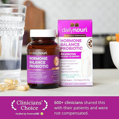 Daily Nouri Hormone Balance Probiotics for Women | Hormone Balance for Women | PMS, Hormonal Acne, & Bloating Support | 7 Clinically Studied Strains + Omega | 30-Day Supply