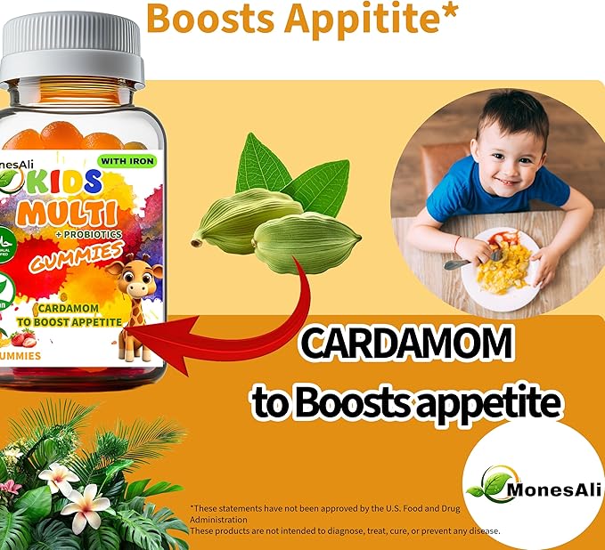 Kids Multivitamin Gummies with Iron & Probiotics - Vegan, Gelatin-Free, Halal, Orange & Strawberry Flavors, 90 Count