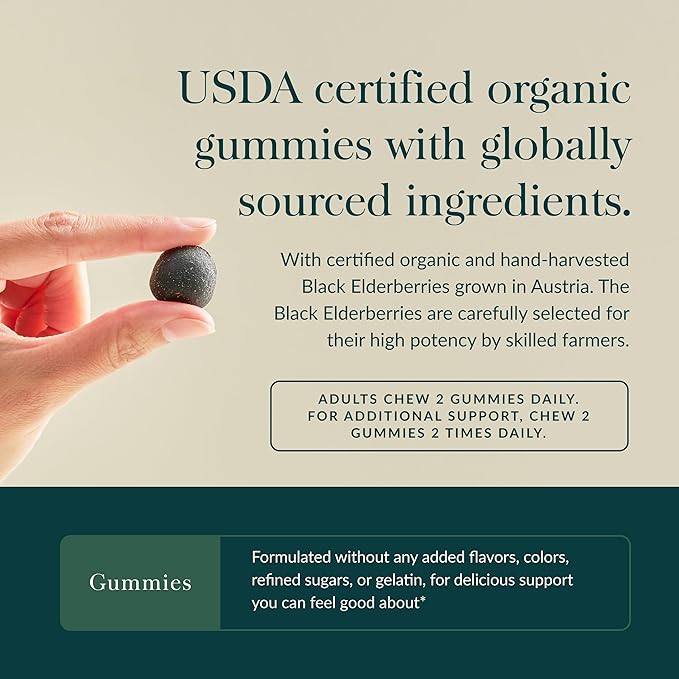 Gaia Herbs Black Elderberry (Sambucus nigra) Extra Strength Gummies - Delicious Immune Support Supplement* - Certified Organic Black Elderberries for Immune System Support* - 80 Gummies (40 Servings)