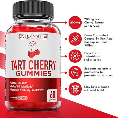 Atlantis Nutrition Tart Cherry Gummies 2-Pack with Celery Seed Extract - Advanced Uric Acid Cleanse for Immediate Relief. Powerful Antioxidant with Joint Support - 120 Gummies