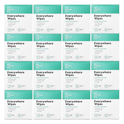 Her Fantasy Box | Everywhere Wipes – 100% Organic Cotton, Gentle & Refreshing, pH-Balanced, Fragrance-Free, Plant-Powered for Body, Face & Intimate Areas, Ideal for Sensitive Skin - 16 Pack, 240 Wipes