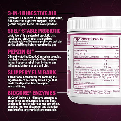 PEScience Complete-GI Gut Health Powder, Probiotics for Women and Men, Digestive Enzymes, Prebiotic Fiber, L Glutamine, Pepzin GI Zinc Carnosine - Raspberry Flavor, 30 Servings
