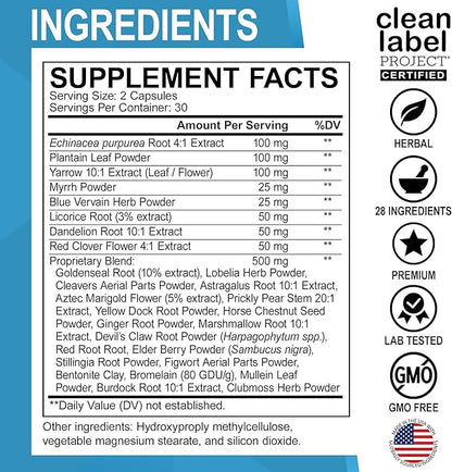 Lymphatic Drainage Supplements Pills - Lymphatic Support Total Herbal Cleanse Products Echinacea, Ginger, Dandelion, Red Root & Red Clover Supplement - Lymph Node Detox Cleanse Lymph System Drainage